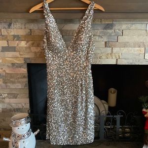 Scala beaded v-neck/ backless dress